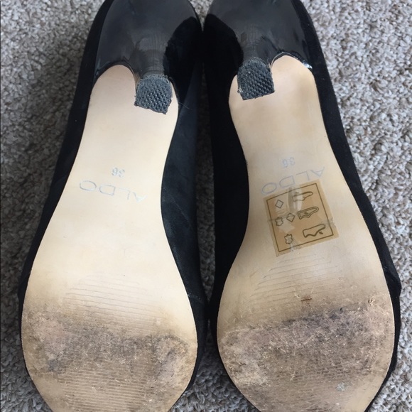 Aldo Black Suede Fororssa peep toe pumps Sz 36 / 6 - Picture 3 of 8